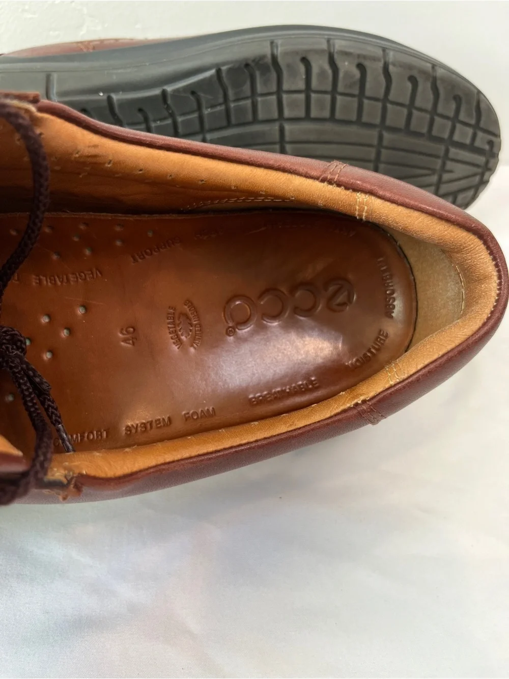 ECCO Seawalker Brown Leather Moc Toe Oxford Comfort Shoes Mens EU 46 US 12